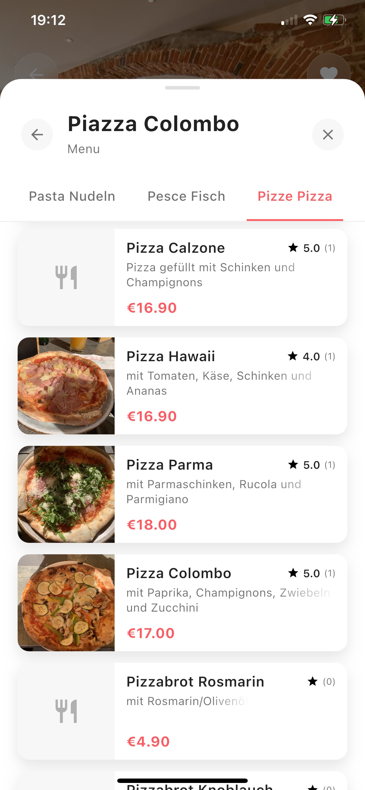 Detailed menu view